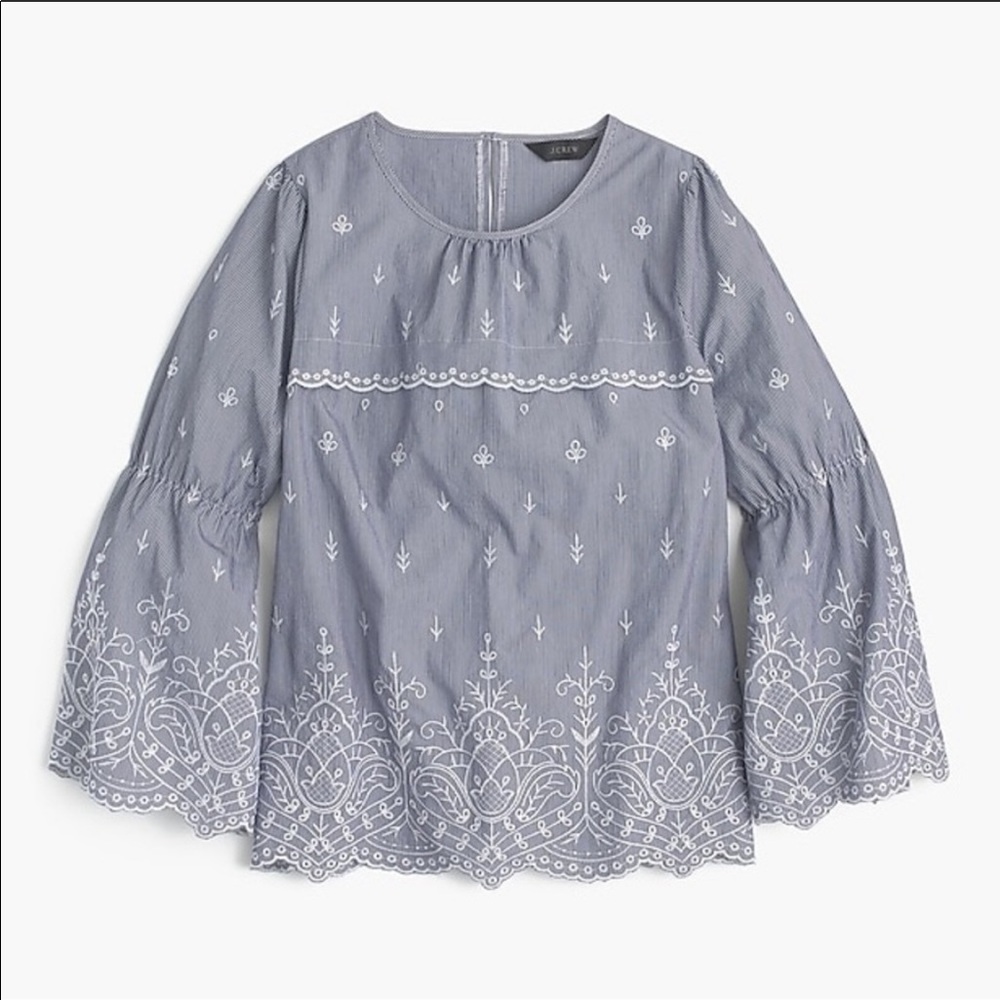J. CREW Embroidered Bell Sleeve Poplin Shirt